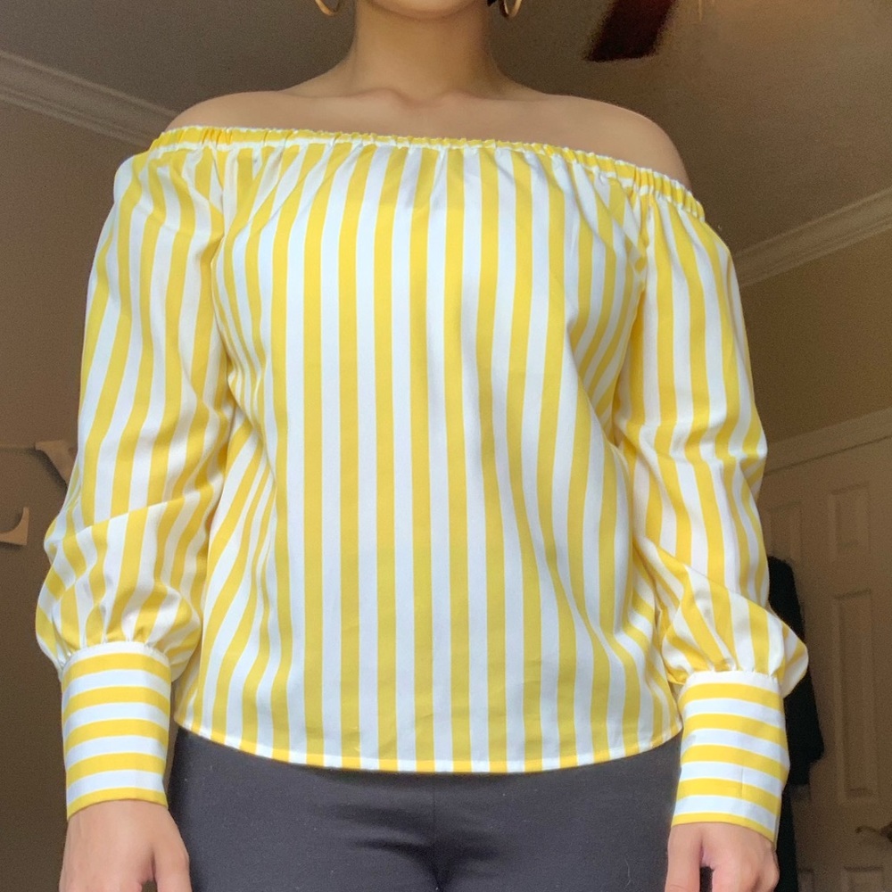 Yellow Striped Off Shoulder Shirt